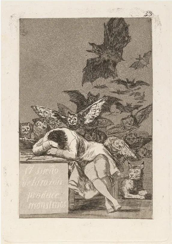 El sueño de la razón produce monstruos, Francisco de Goya (1796–1797). Fuente: acá.