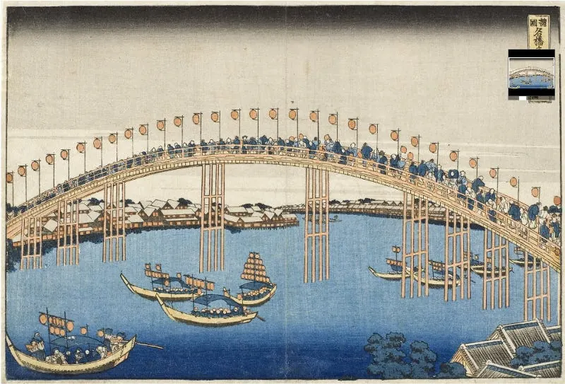 Puente de Temma, provincia de Settsu, Katsushika Hokusai (circa 1835). Fuente: acá.