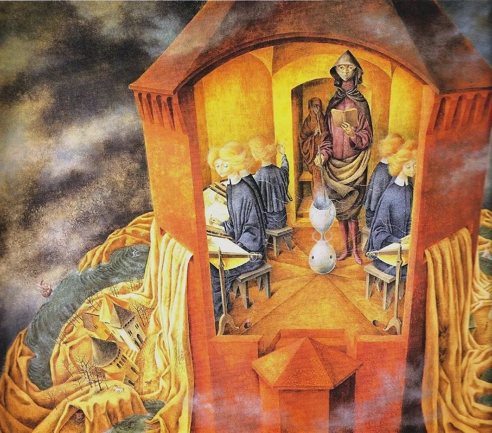 Remedios Varo, Bordando el manto terrestre (1967)