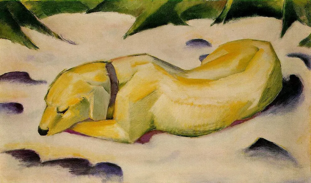 Perro acostado en la nieve, Franz Marc, 1911